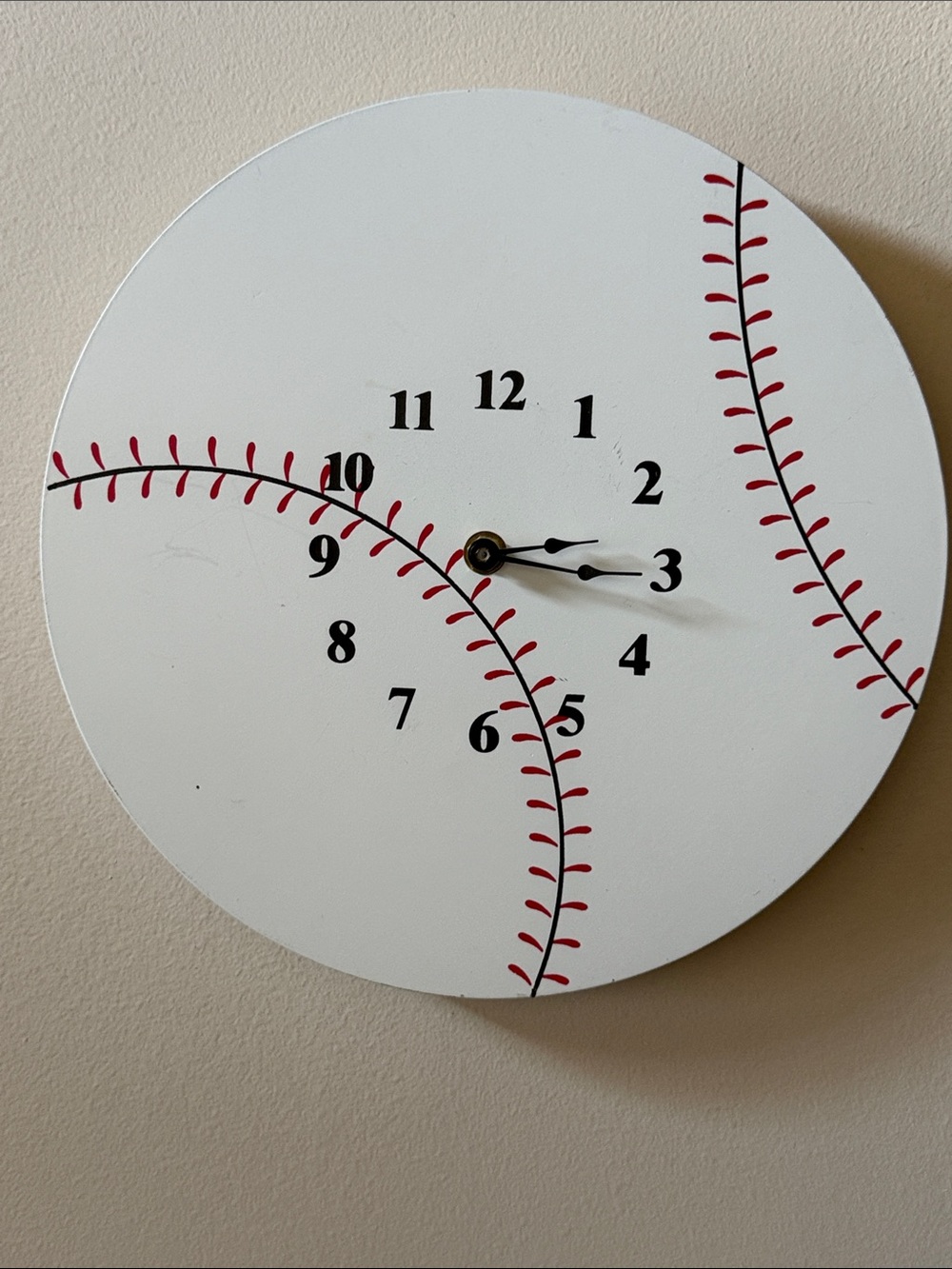 White and Red Baseball Stitch Wall Clock -